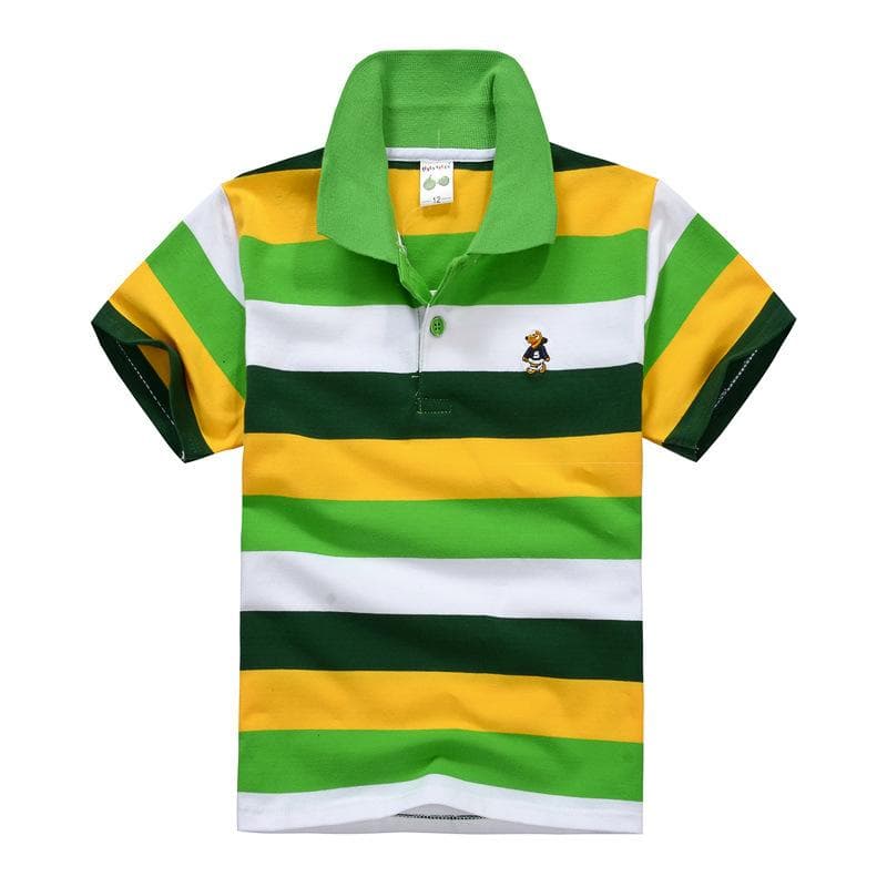 Children's Short Sleeved Summer Children's Wear Middle and Large Children's T-shirt Cotton Stripe Polo Shirt 120cm yellow/green