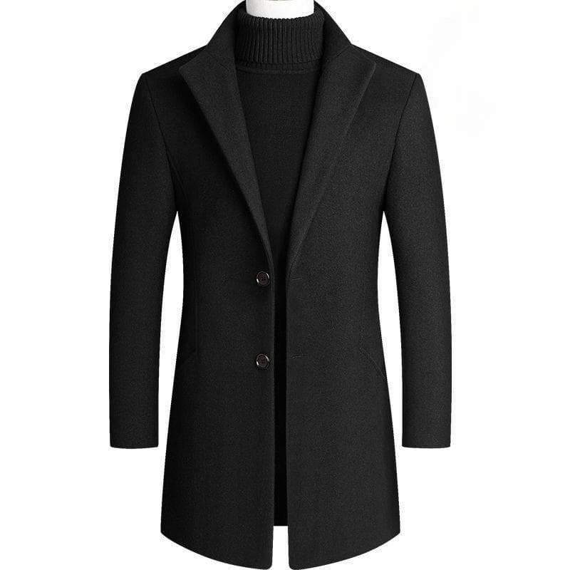 Autumn and Winter Men's Woolen Coat Mid-length Windbreaker Thickened Men's Solid Color Coat Suit 3XL
