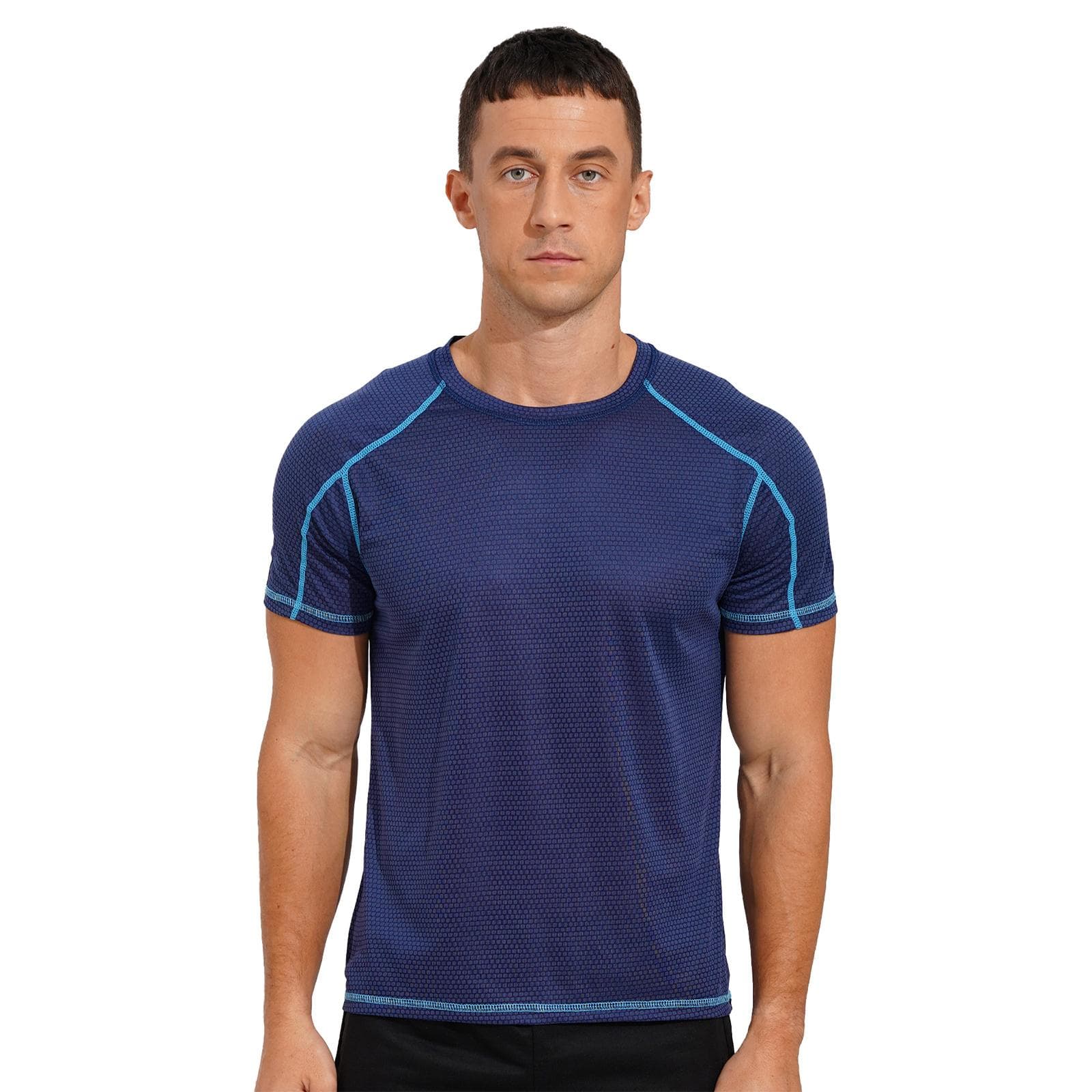Men's Swim Shirts Rash Guard T-Shirt Quick Dry Swimming Top Short Sleeve Muscle Gym Tee XL dark blue