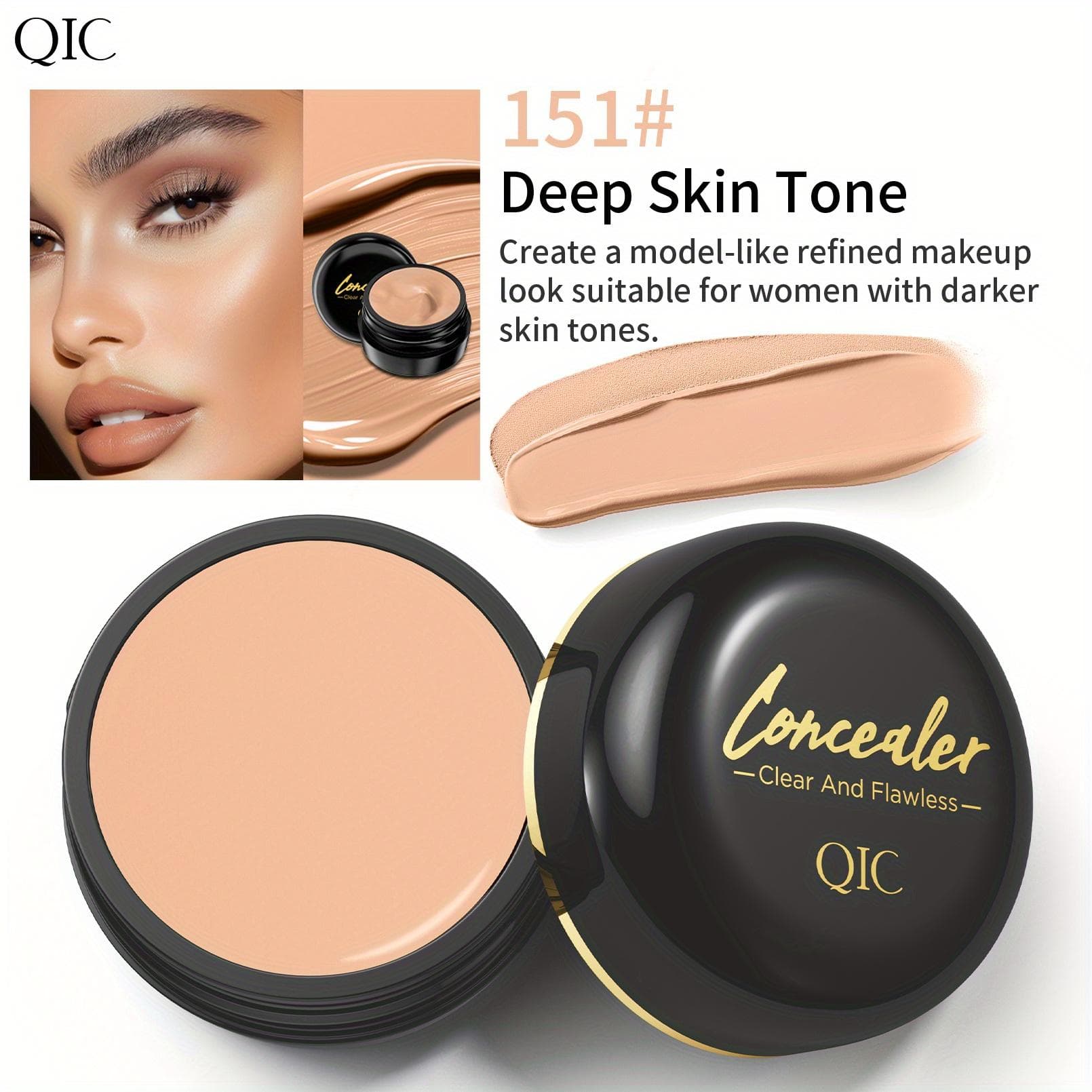 Full Coverage Concealer Cream - Waterproof, Matte Finish for All Skin Tones, Hides Scars & Dark Spots, Long-Lasting, Multi-Color, Plant-Based Formula 151#