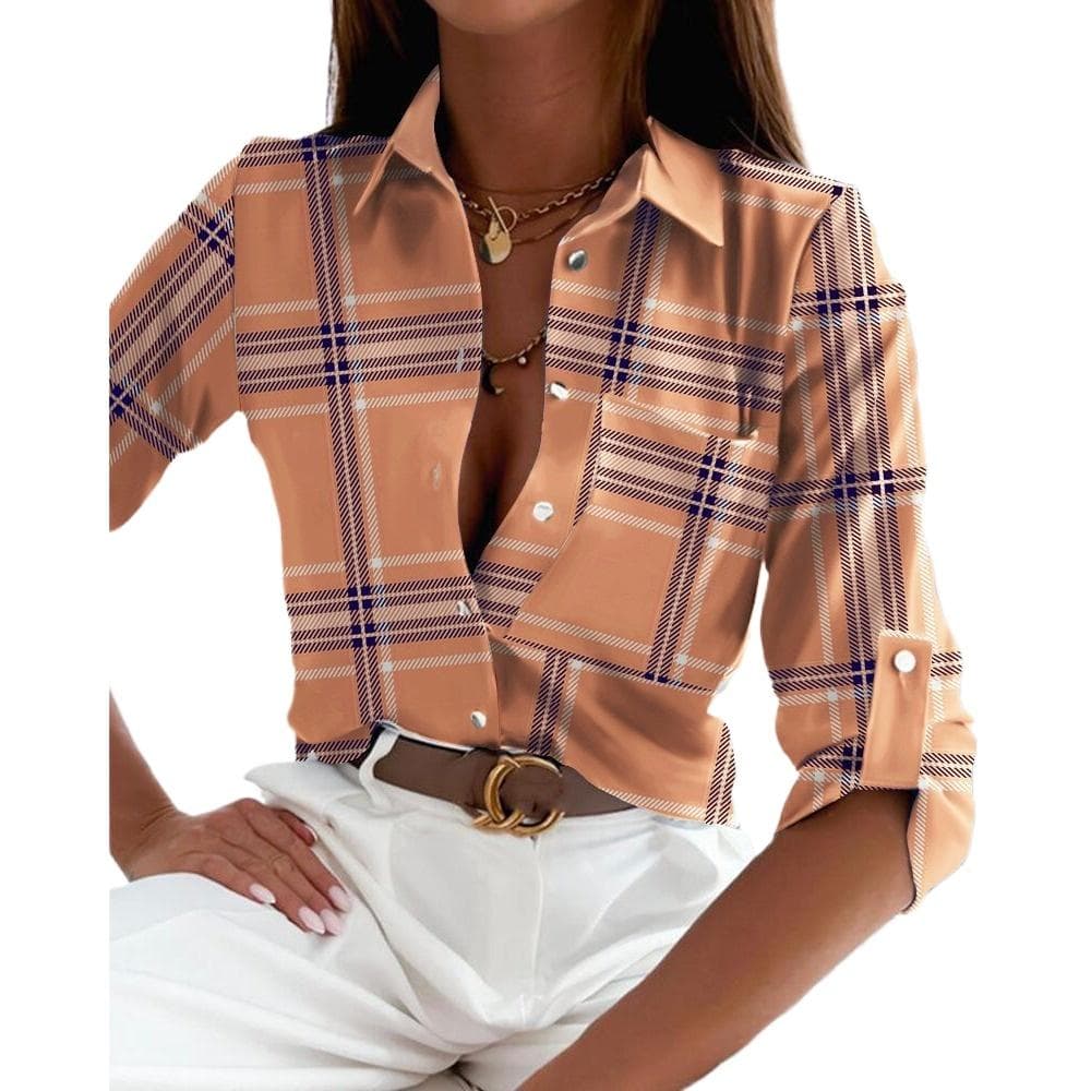 GMXIA Women's Fashion Casual Summer Long Sleeve POLO-Neck Blouses & Shirts S