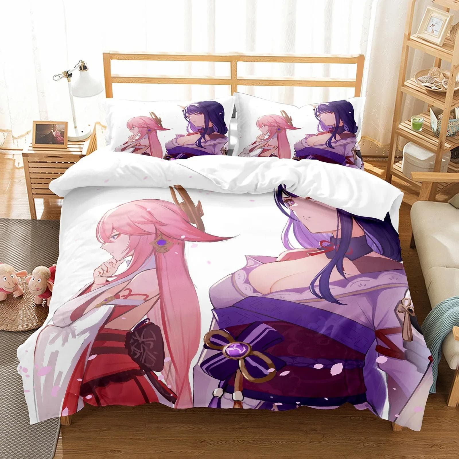 New Beelzebul Bedding Set Single Twin Full Queen King Size Genshin Lmpact Bed Set Adult Kid Bedroom Raiden Shogun 3D Print Anime 70x133cm 2pcs