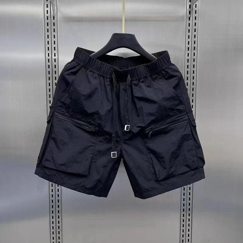 Men's Retro Multi Pocket Cargo Shorts Summer Thin Loose Straight Casual Outerwear Capris Solid Color Drawstring Short Pants S