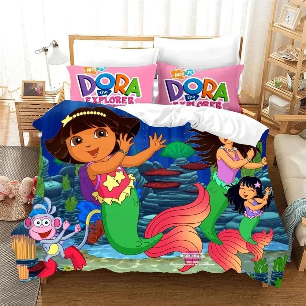 3D Print D-Dora Cartoon Explorer Bedding Set Duvet Cover Bed Set Quilt Cover Pillowcase Comforter king Queen Size Boys Adult 135x200cm 2pcs