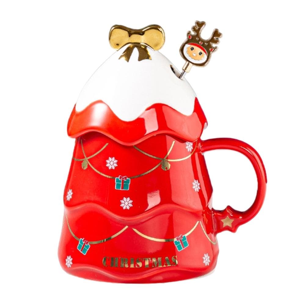 Christmas Mug Set with Cover and Spoon 500 ml Ceramic Mug for Mulled Wine Coffee Cocoa Christmas
