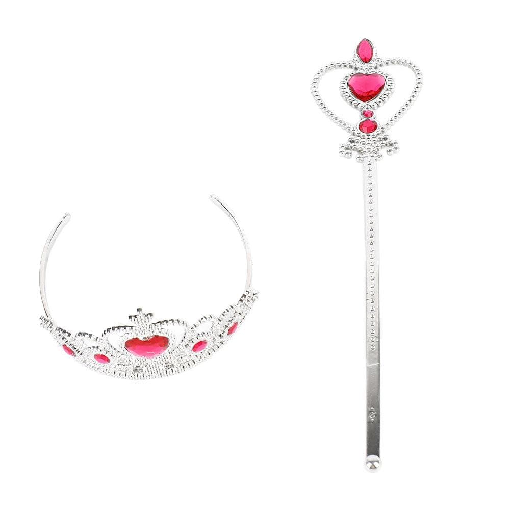 Princess Crown and Wand Set Glitter Princess Accessories for Little Girls rose red
