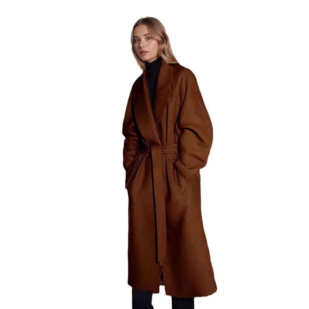 Woolen Coat Women's Knee Thickened Lapel Extra Long Slim Jacket XL