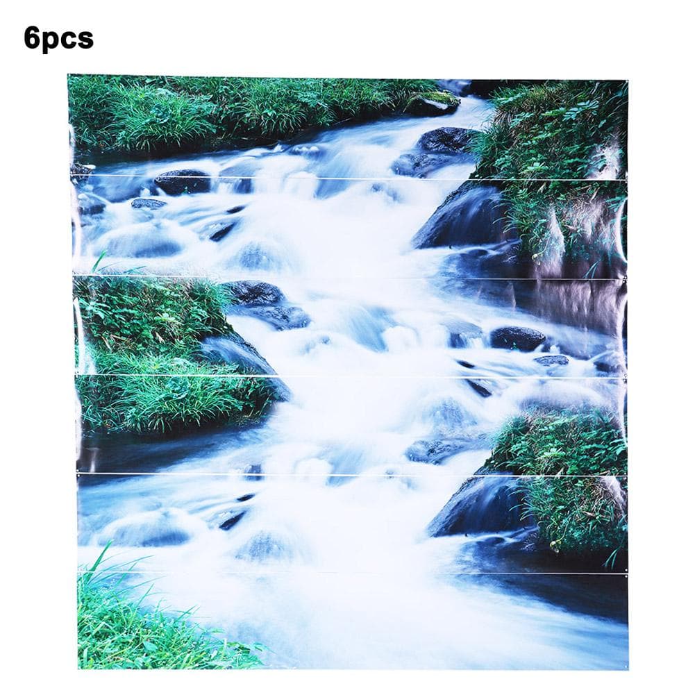 6pcs Waterproof Waterfall Pattern Stair Stickers 3D Self Adhesive Wall Floor Decal Wallpaper Decor