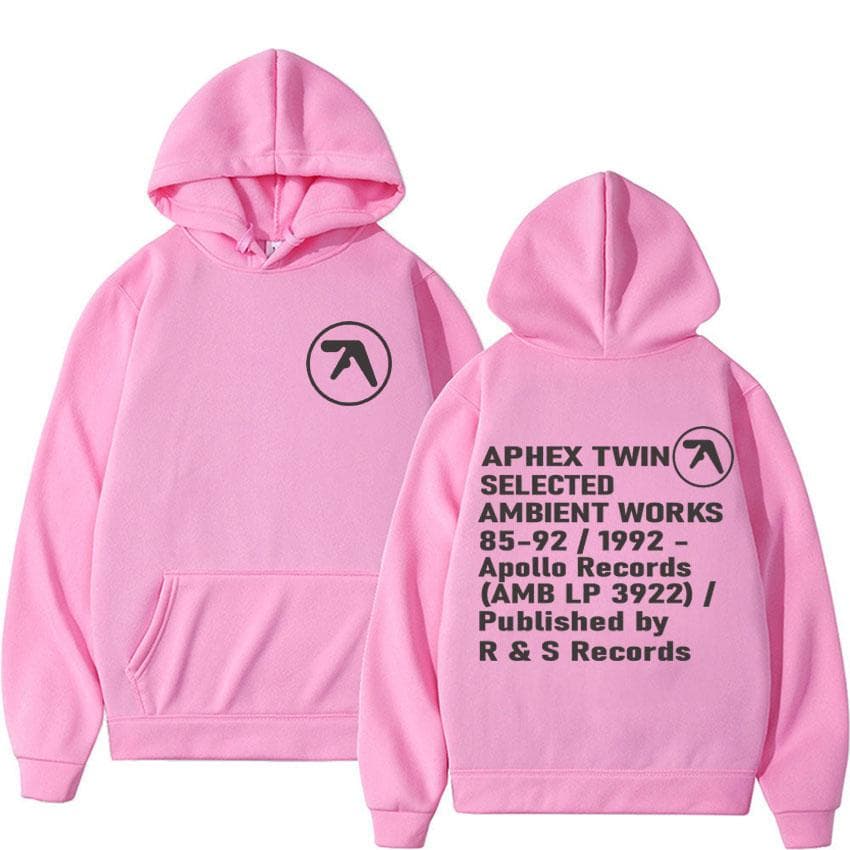 Aphex Twin Ambient Works Records Print Hooded Women Unisex Harajuku Hip Hop Punk Sweatshirt Fashion Casual Fleece Hoodie Streetwear XL pink