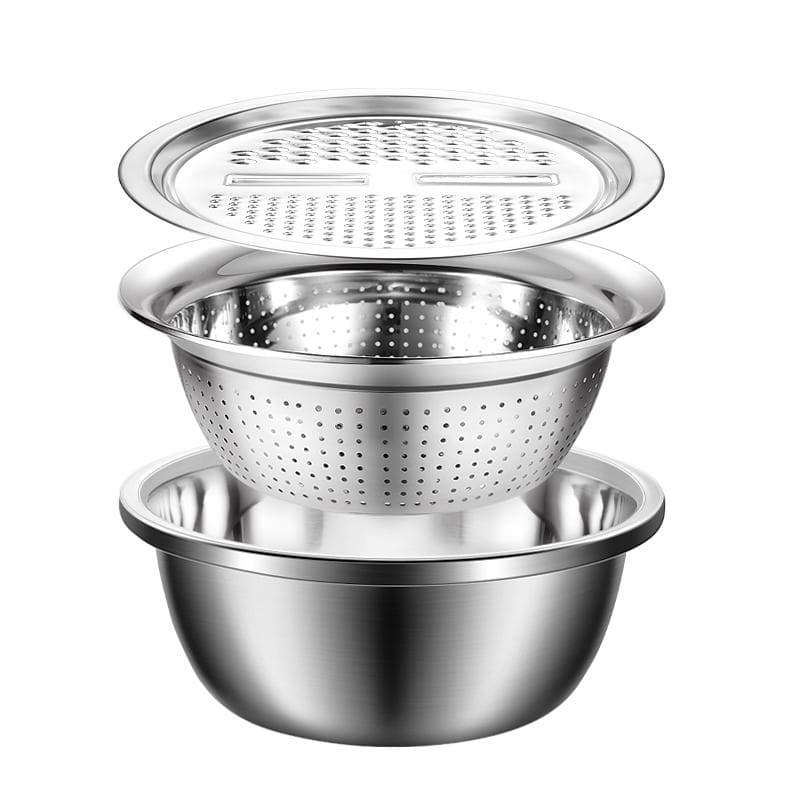 Grater Basin for Fruits Vegetables Kitchen Tool Slicing Cutting Fruits Vegetables 5-in-1 Stainless Steel Basin Multifunctional Vegetable Cutter 26cm