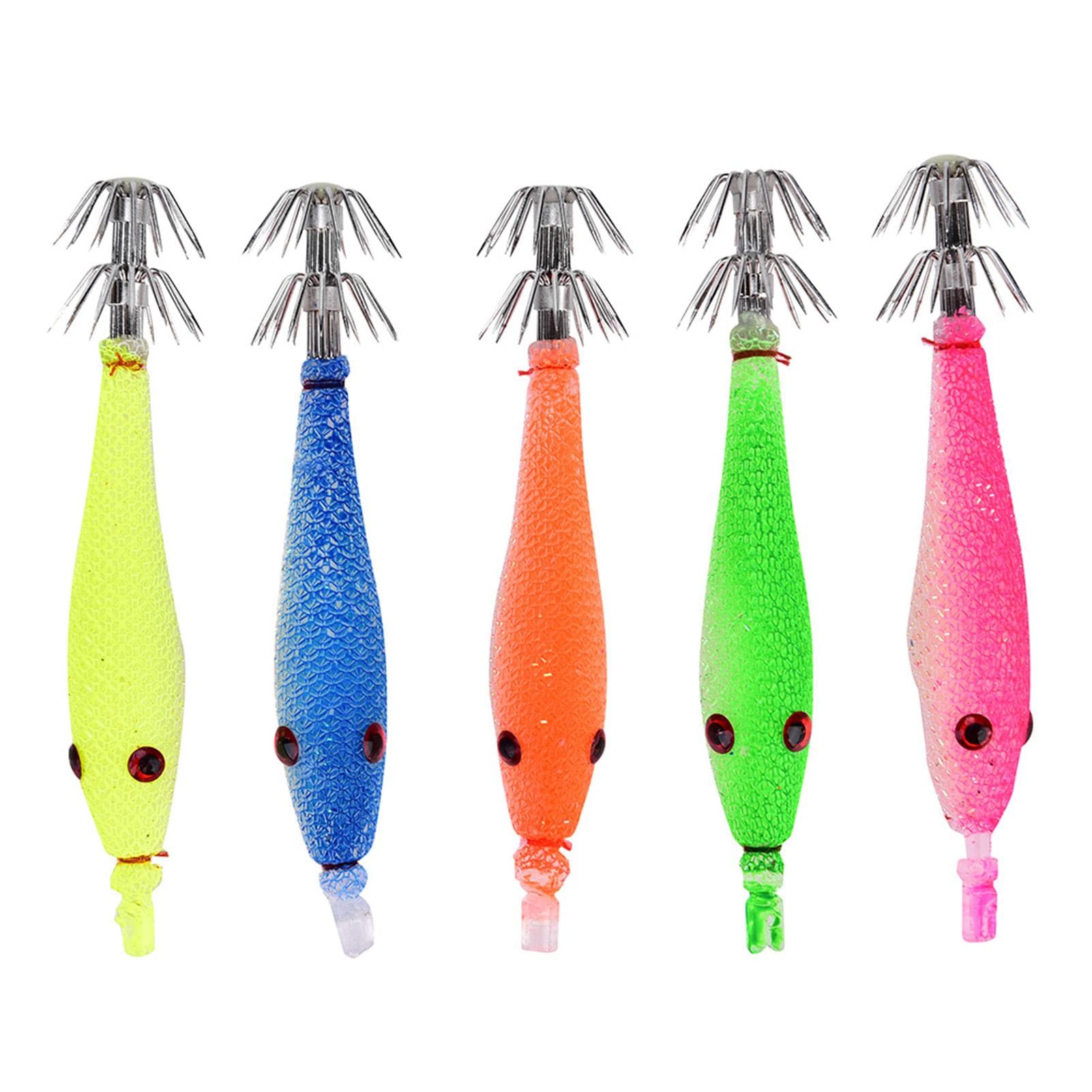 5pcs Durable Sleeve Fish Squid Fish Baits Luminous Hooks Fishing Accessory