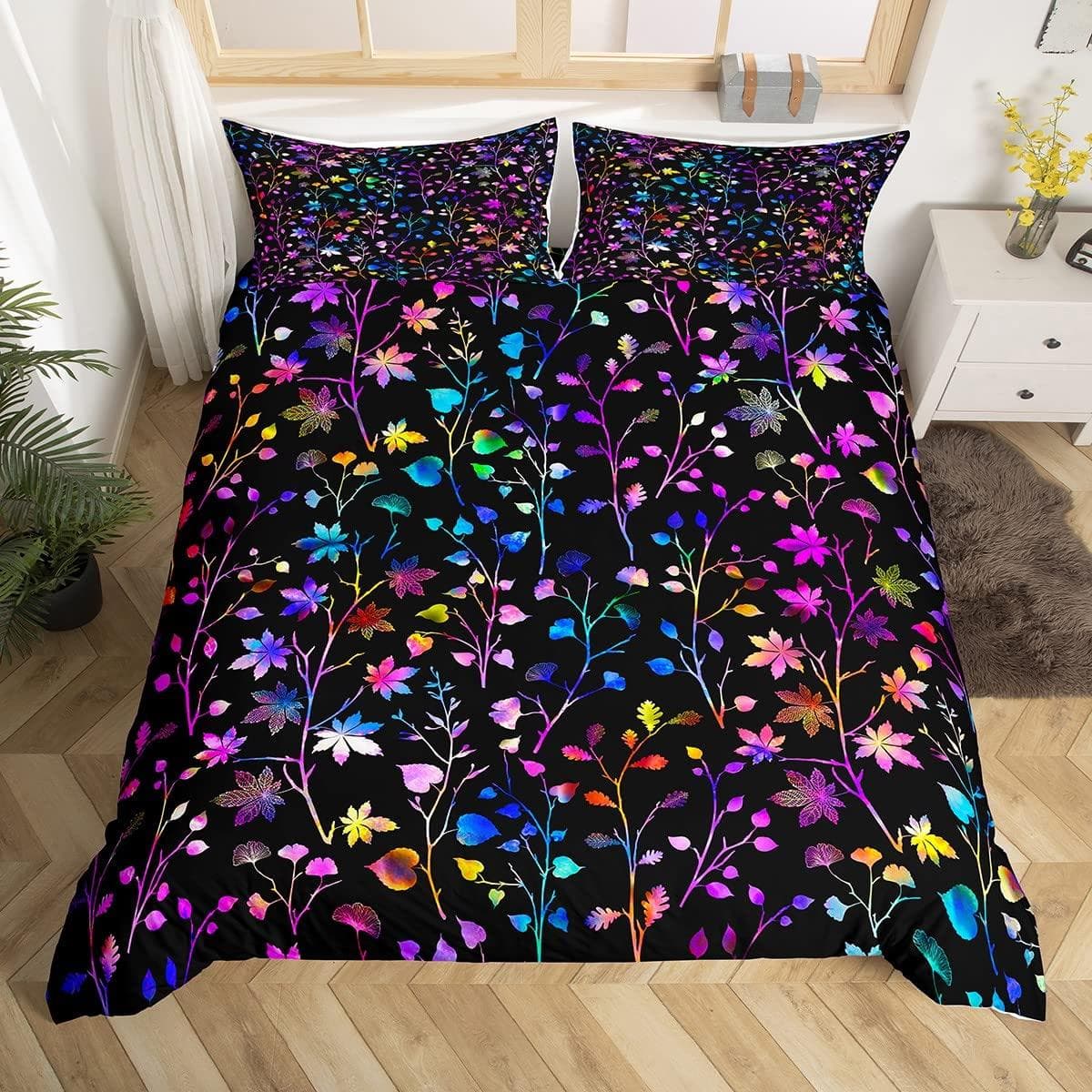 Ginkgo Leaves King Queen Duvet Cover Black Golden Ginkgo Biloba Leaf Bedding Set Botanical Quilt Cover Polyester Comforter Cover 70x133cm 2pcs