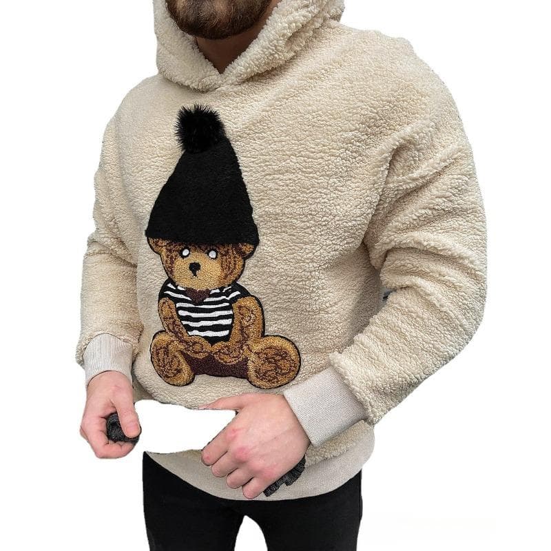 Men's Plush Sweatshirt Autumn and Winter Sweatshirt Top Men's Bear Sweatshirt M