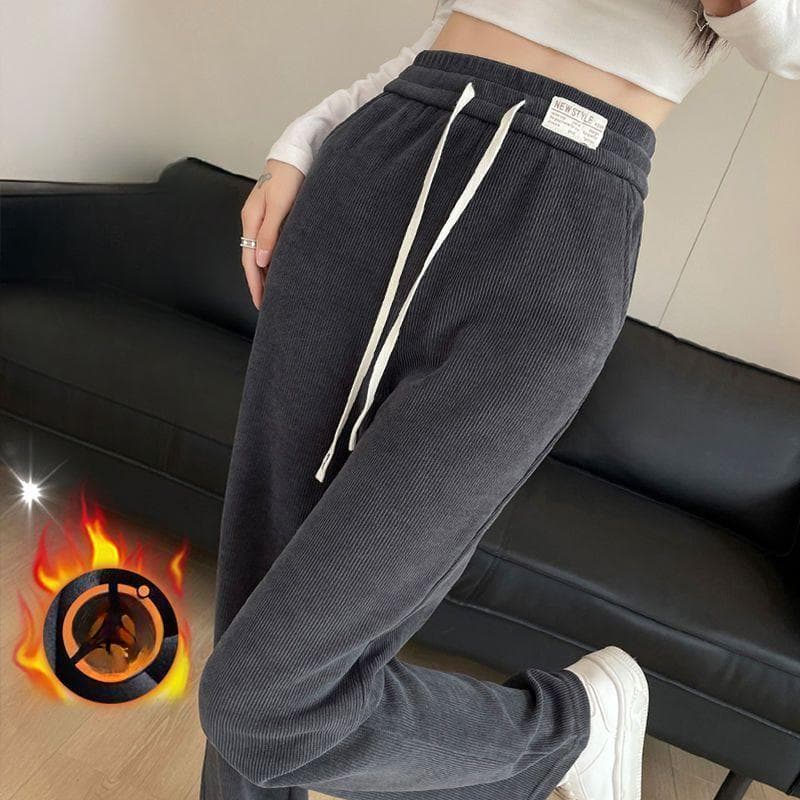 Elastic High Waist Autumn and Winter Plus Velvet Drawstring Wide-leg Pants for Women In Autumn and Winter New Loose Slim Casual Straight Pants XXL