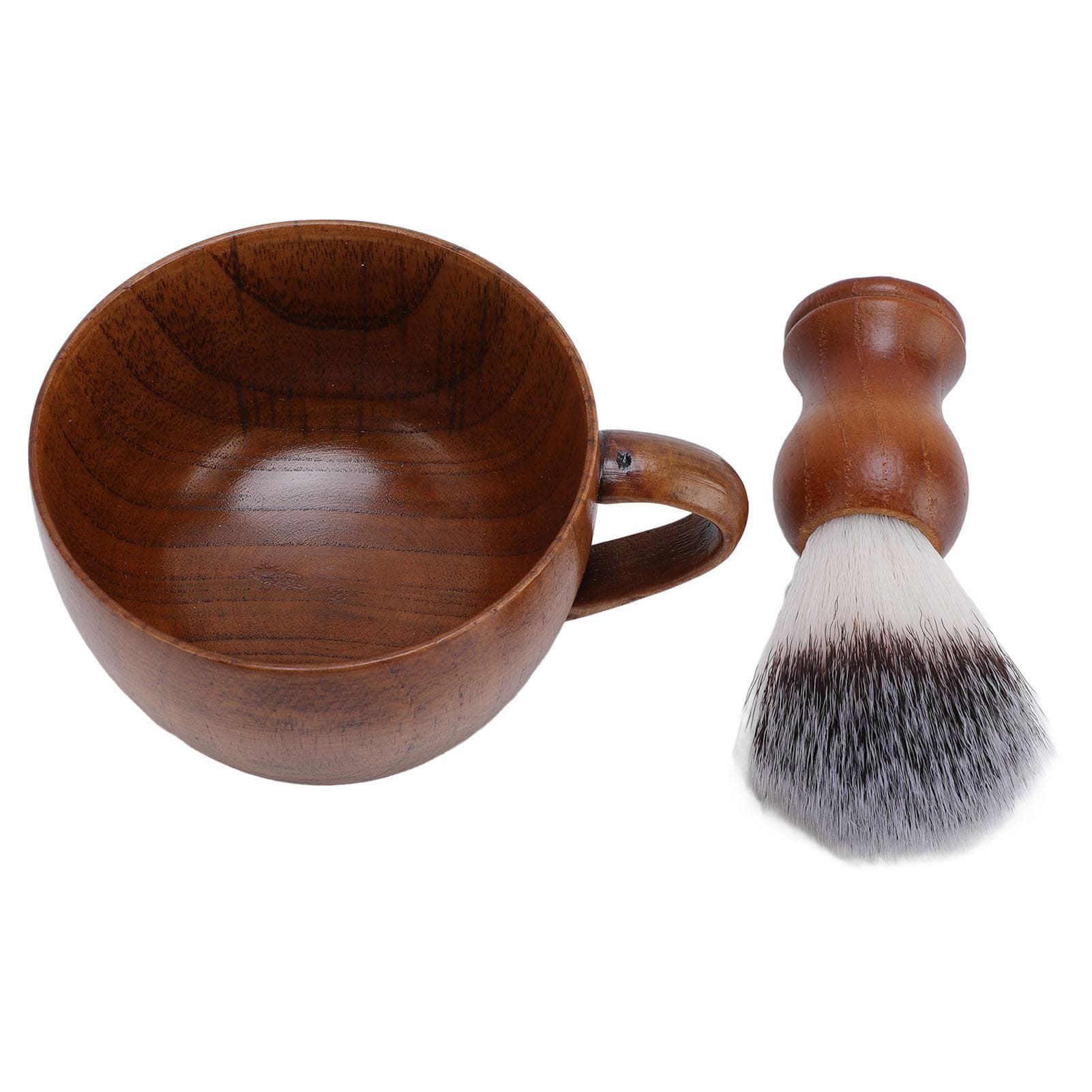 2 PCS Shaving Brush Set for Men Nylon Bristles Wood Bowl Grooming Kit Shaving Bowl and Brush