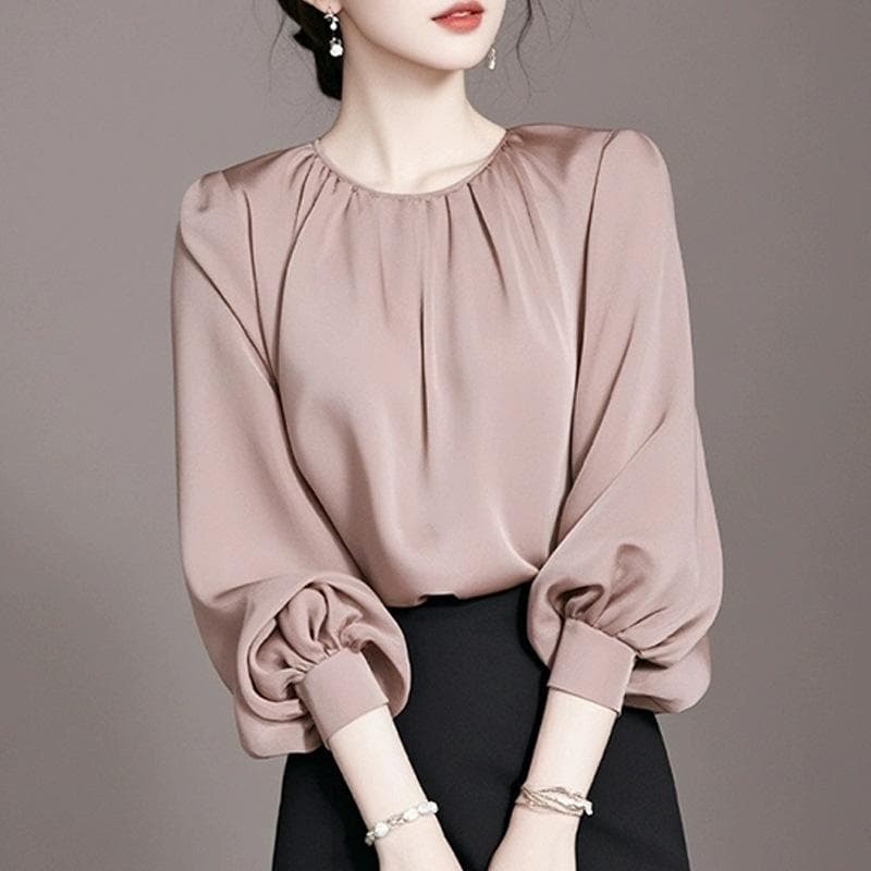 Early Autumn Foreign Chic Beautiful Top French Light Ripe Pink Long Sleeve Shirt Women M pink
