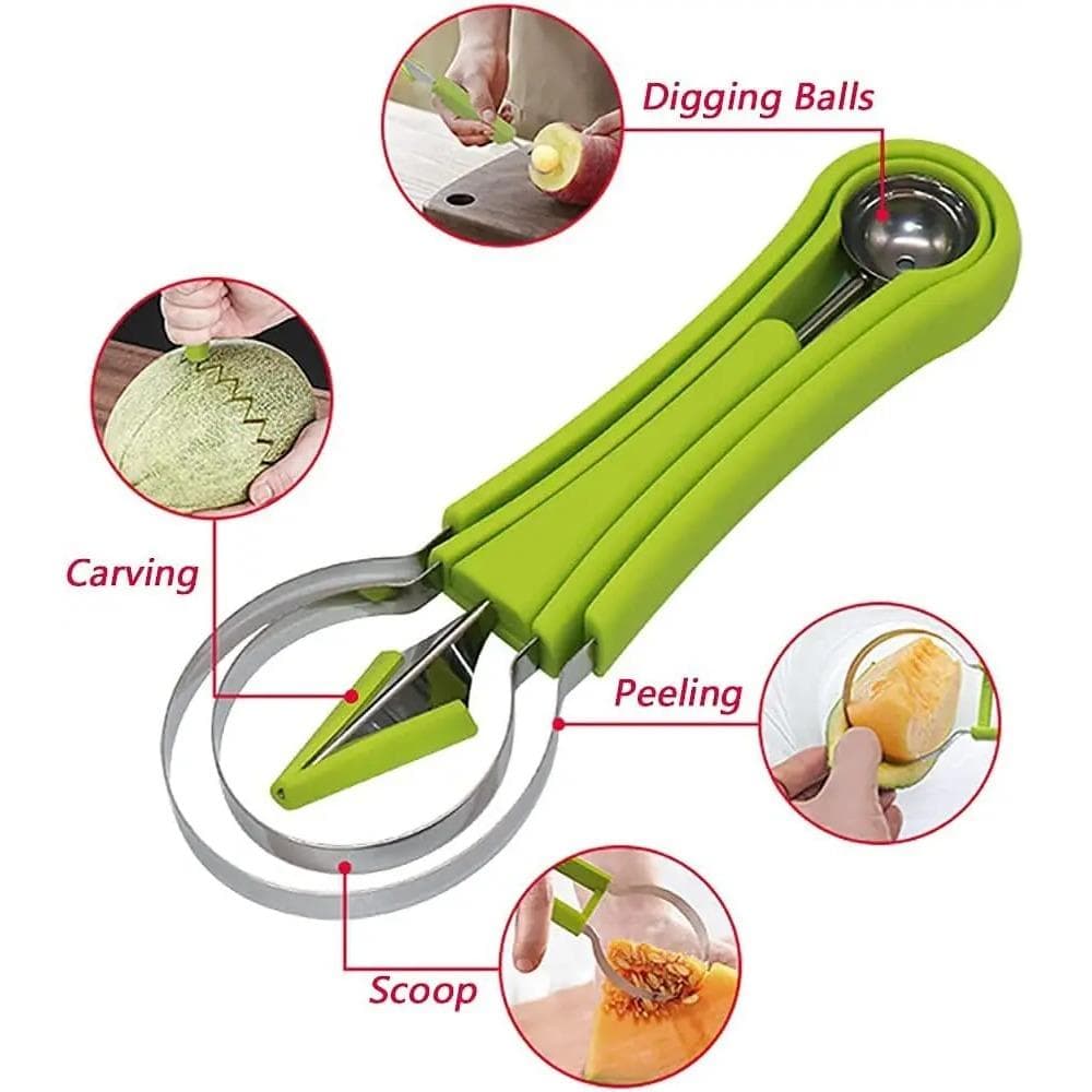 Watermelon Slicer Cutter Scoop Fruit Carving Knife Cutter Fruit Platter Fruit Dig Pulp Separator Kitchen Home Gadgets Tools green