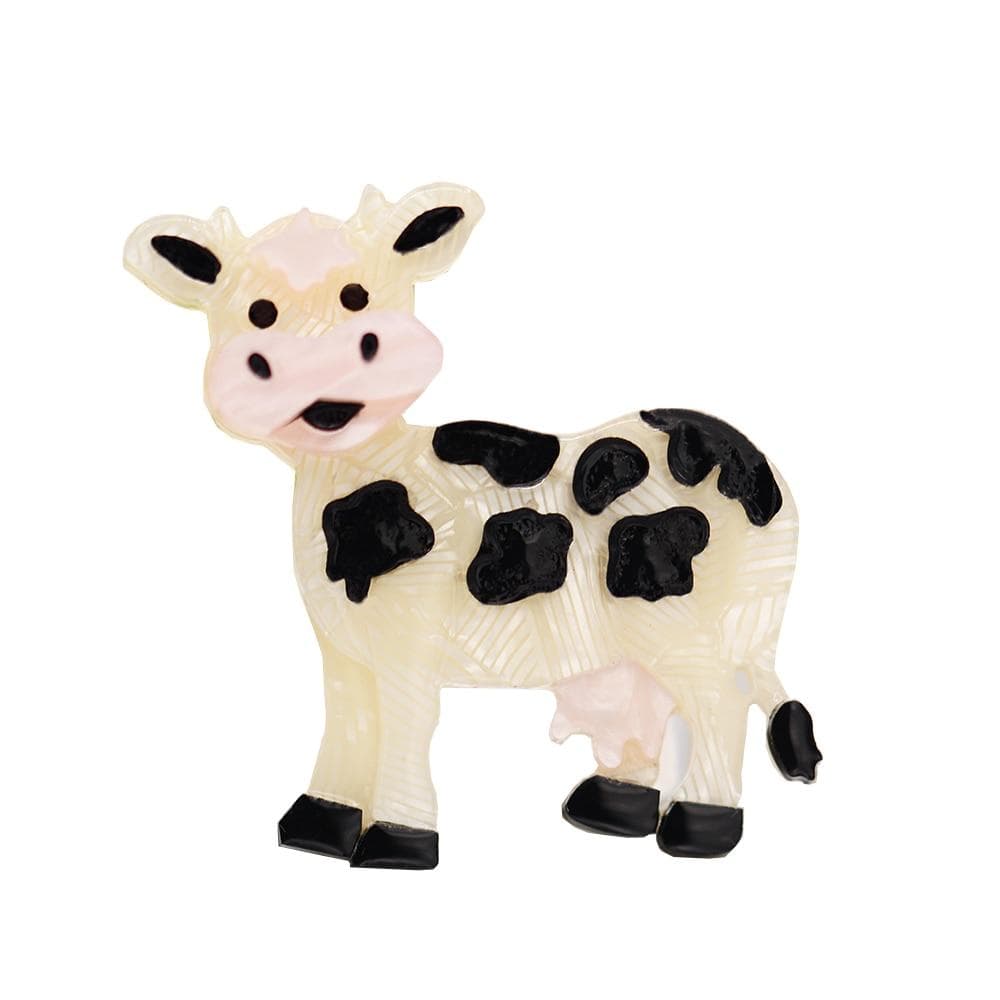 Blucome Acrylic Animal Brooches Cute Milk Cow Shape for Women Men Suit Scarf Hijab Pins white