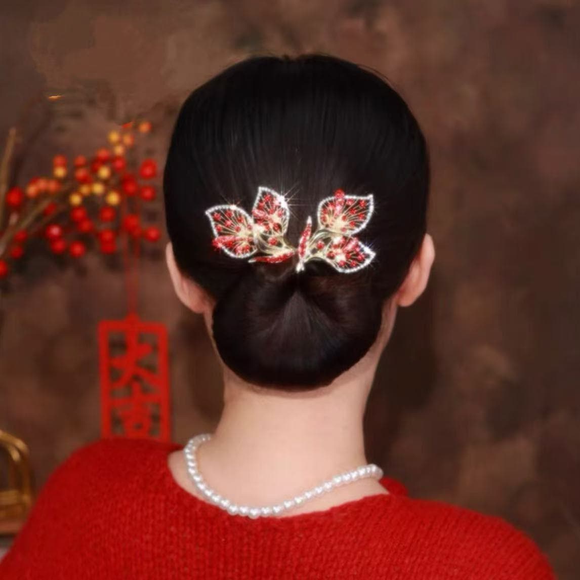 Rhinestone Flower Hair Clip Whale Tail Rhinestone Flower Hair Clip Lazy Hair Curler Deft Bun red