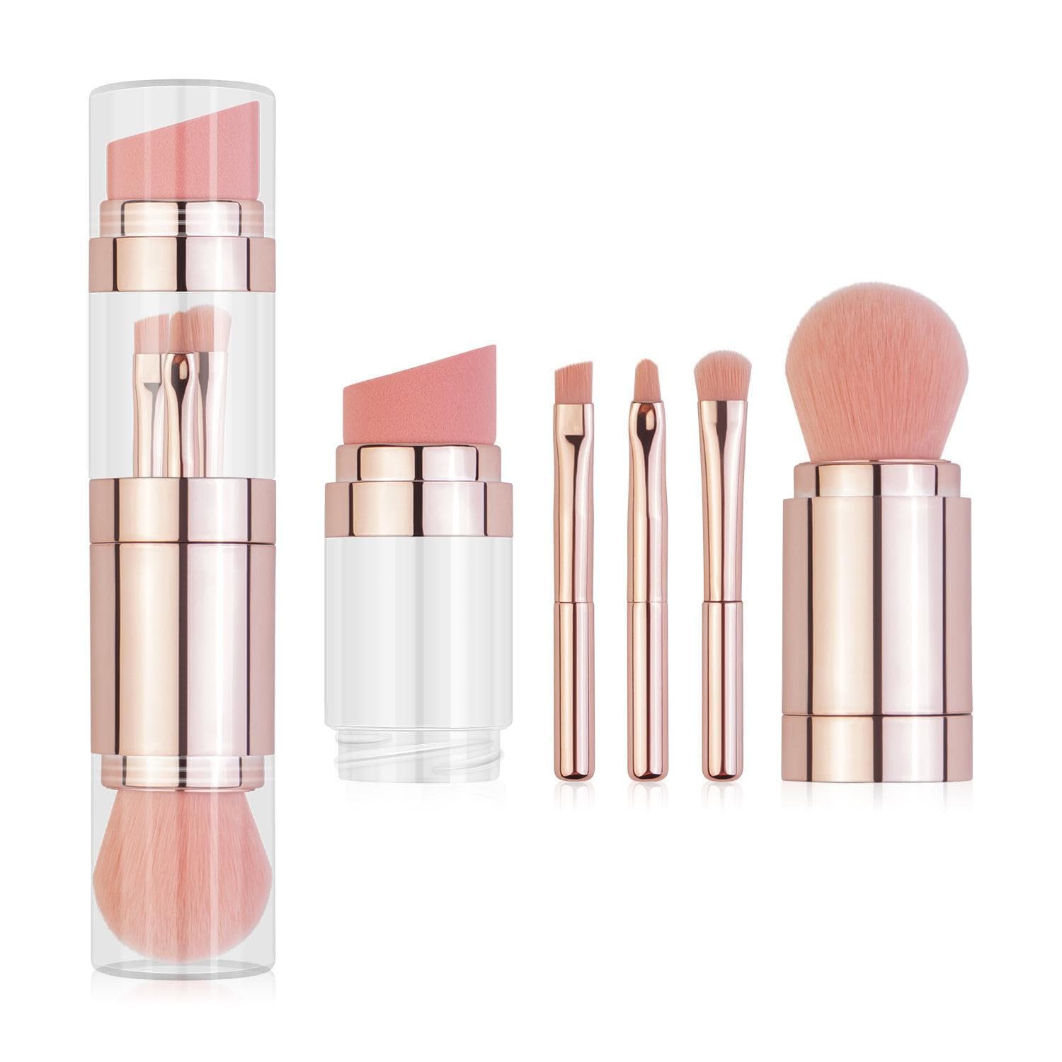 5 In 1 Portable Makeup Brushes For Foundation Eyebrow Lip Eyeshadow Loose Powder Cosmetic Brush Set Makeup Tools rose gold