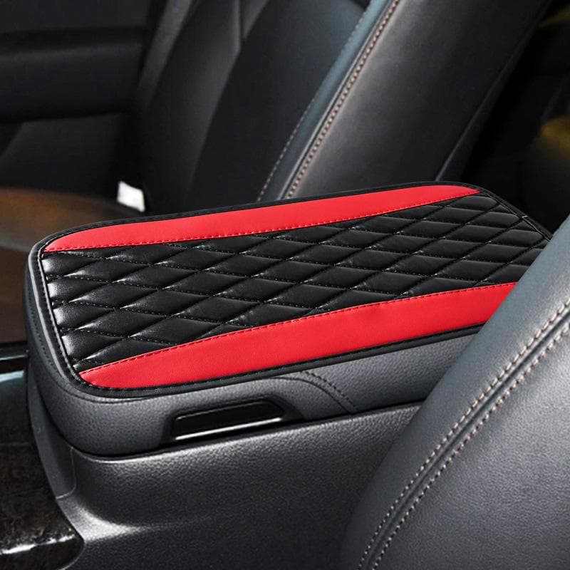 Car Armrest Cover Mat Universal PU Leather Non Slip Armrest Pad Car Styling Interior Accessories red