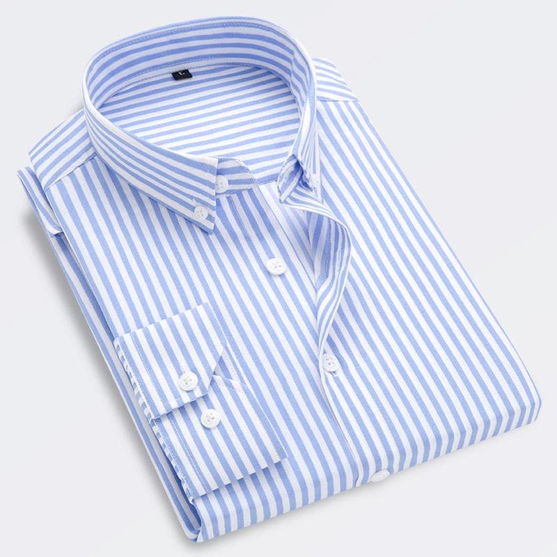 Men's Slim Korean Style Casual Striped Long-Sleeve Shirt M light blue