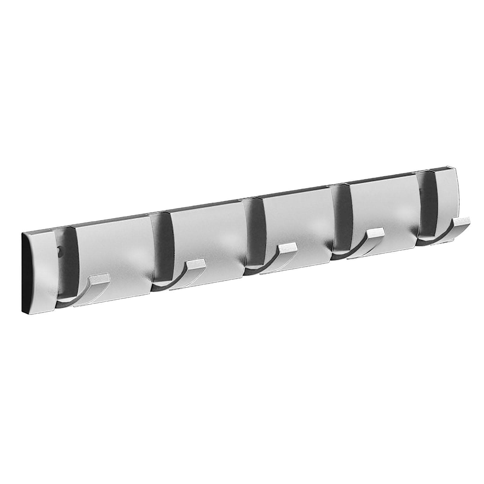 Thickened Invisible Hook 5 Hook Wall Mounted Coat Rack Folding Hideaway Coat Hooks Door Rear Key silver