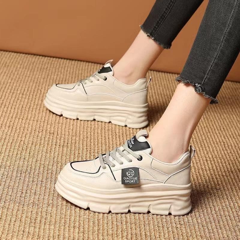 Spring  New Thick-soled Muffin Shoes Korean Version All-match Casual Color Matching Heightening Sports Shoes Women 40 black