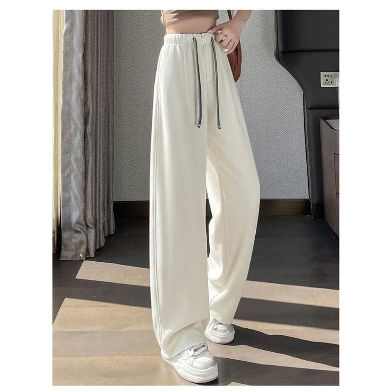 New Drawstring Women's High-waisted Loose-fitting Straight-leg Pants, Thin and Versatile Casual Pants 2XL