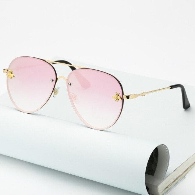 Vintage Bee Pilot Sunglasses Women Luxury Brand Designer Sun Glasses Male Female High Quality Metal Frame Gradient Oculos De Sol
