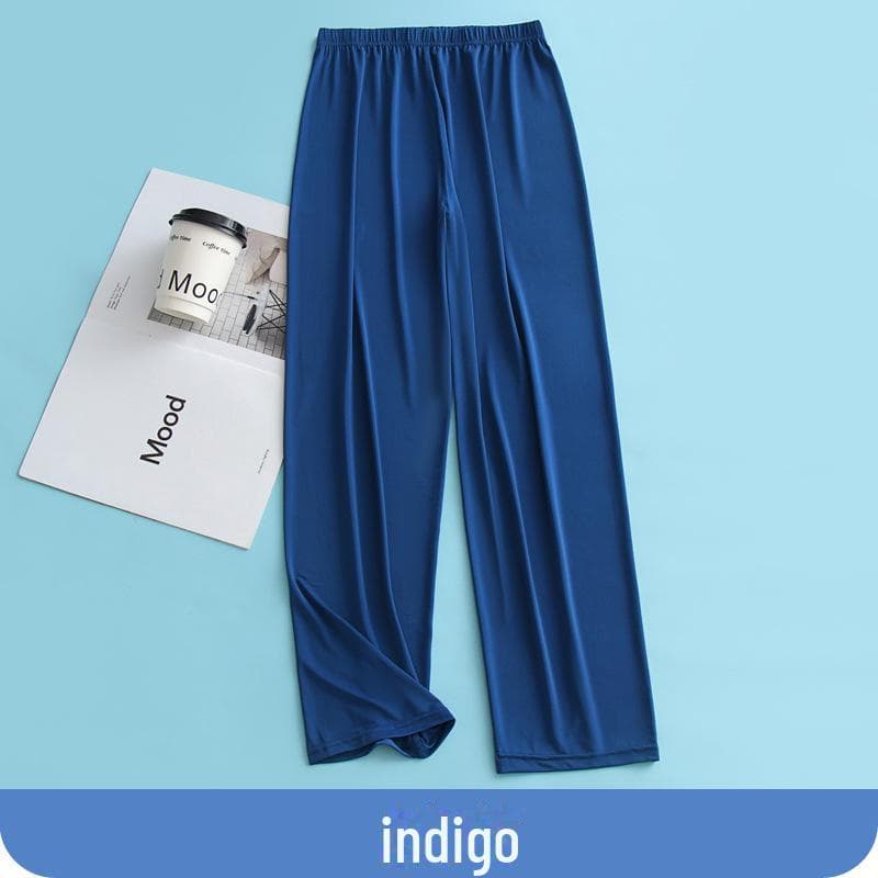 Men's Silky 9-Point Liquid Ice Silk Pajama Trousers - Cool & Elastic Fit 5XL indigo