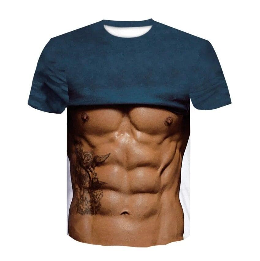 Fashion Funny Six-pack Abs Muscle Tattoos T Shirt for Men Round Neck Short Sleeve Tees Cool Streetwear 3D Printed t-shirt 6XL