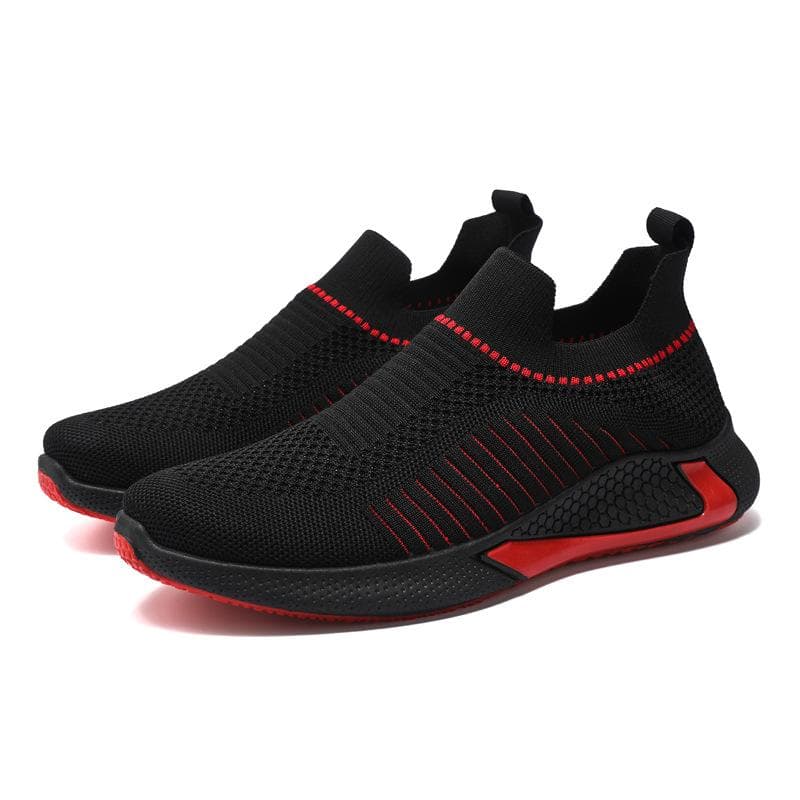 Large Size Spring New Men's Shoes Breathable Flying Weaving Running Shoes Sock Mouth Casual Fashion Sports Shoes Men 45 black