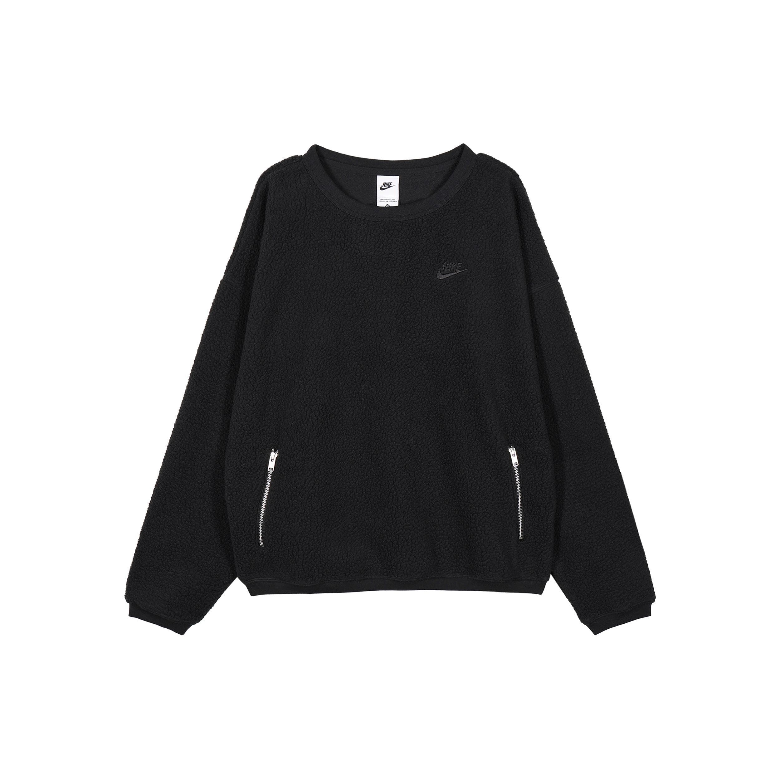 Nike Club Fleece Solid Crew Neck Sweatshirt With Zip Pockets Men Tops Black FB8379-010 L