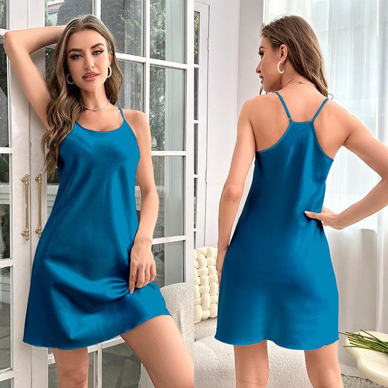 Sexy Nightgown Satin Home Clothes New Ice Silk Pajamas Women Summer Dress Suspenders 2XL