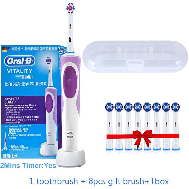 Oral B Dual Clean Electric Toothbrush Rotation Vibration Type Rechargeable Oral B Tooth Brush with 8 Brush Heads + Storage Box
