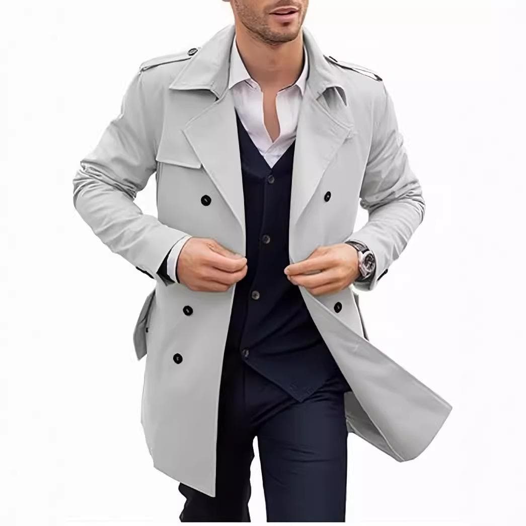 Autumn and Spring Men's Mid-length Double-breasted Casual Windbreaker Cardigan Coat XL