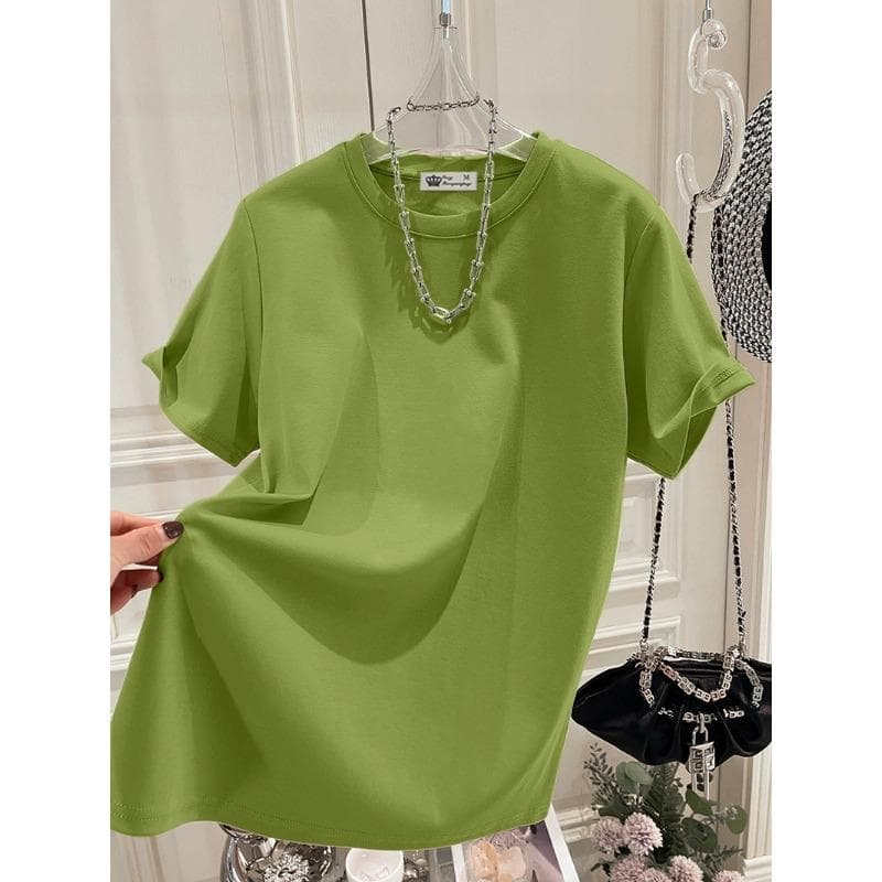 Large Version of Loose T-shirt for Women's Short-sleeved Pure Cotton Summer New Korean Version of Cute Girl Mid-length Top XXXL