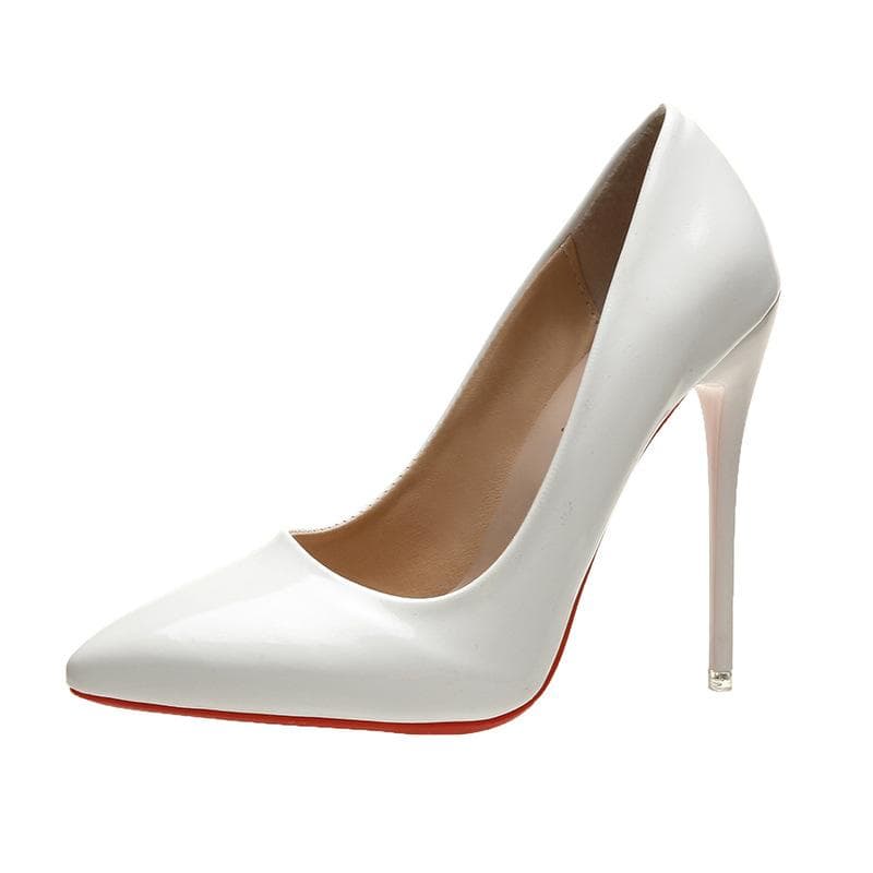 Fashion 2024 Spring Super High 12cm Stiletto Heels Pumps Women Shoes Pointed Toe Florescence Patent Leather Office Thin Heel 42 white