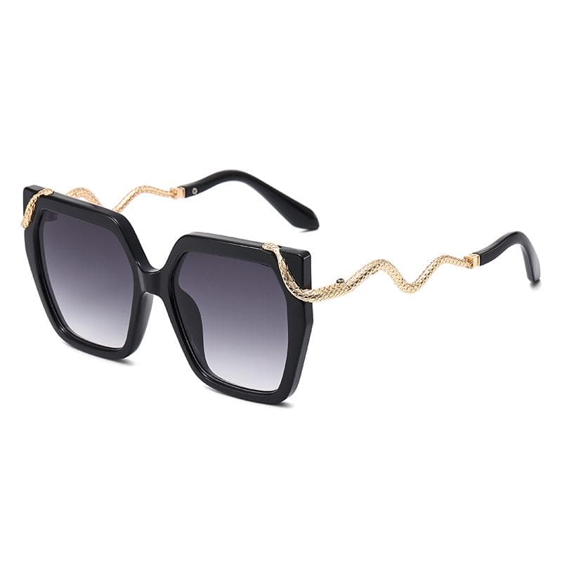 Fashion Oversized Polygon Sunglasses Women Gradient Lens UV400 Protective Glasses Metal Frame Snake Pattern Eyewear