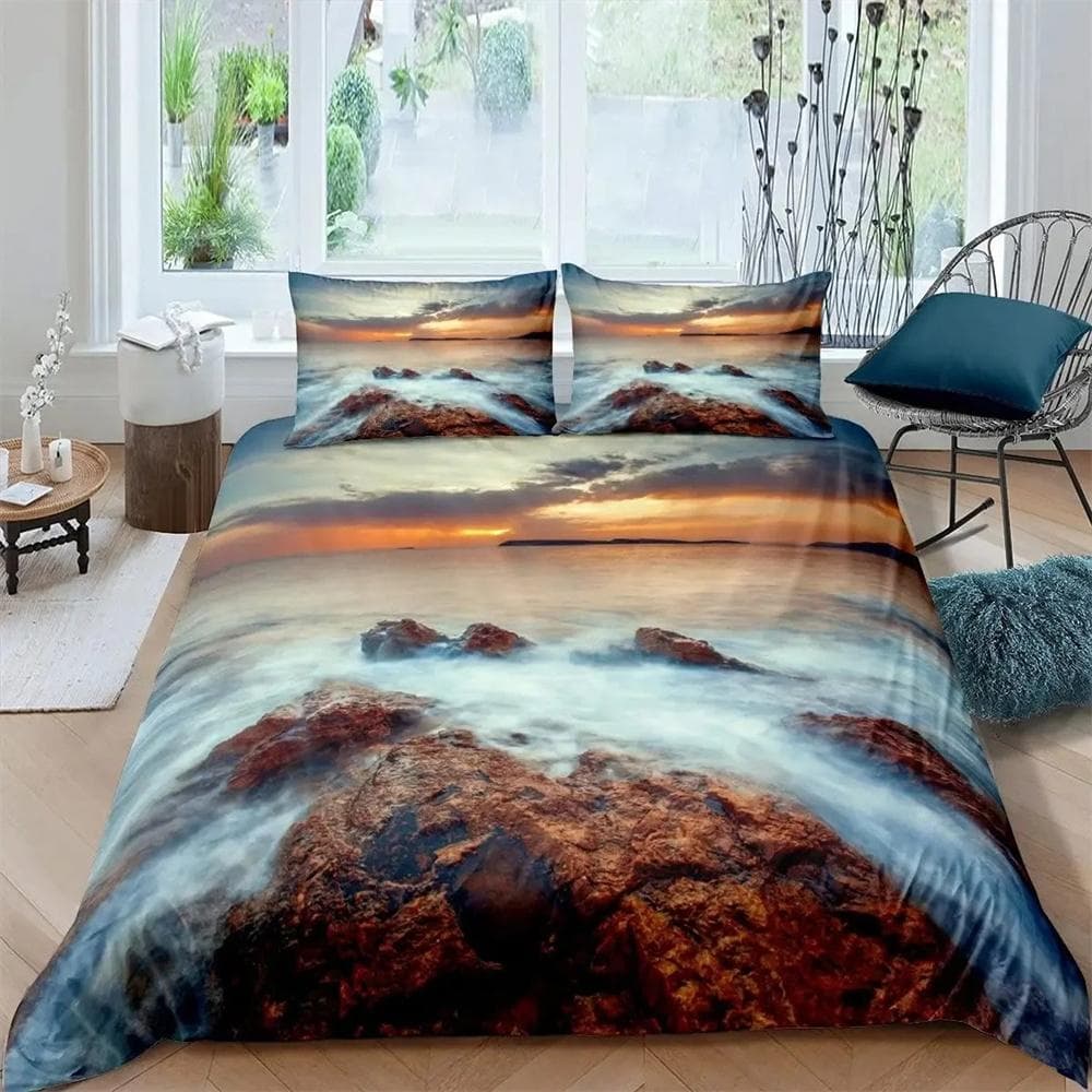 Smoky Mountain Duvet Cover Set Misty Forest Bedding Set Full Queen Size Grey Trees Natural Scenery Art Comforter Cover 240X220cm-3pcs