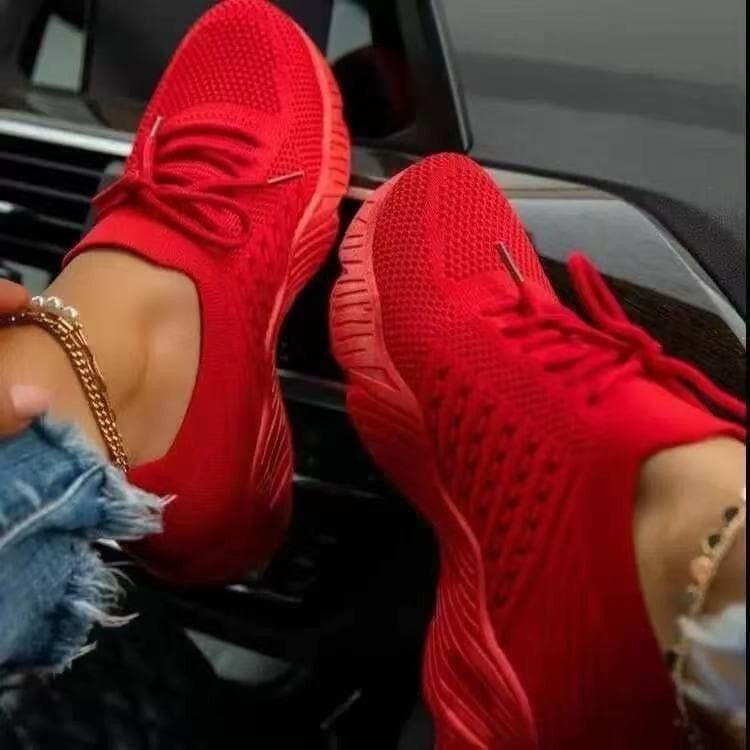 Mesh Breathable Women Casual Sneakers Lace-up Vulcanized Shoes Ladies Platform Sneakers Female Shoes Plus Size 35 red