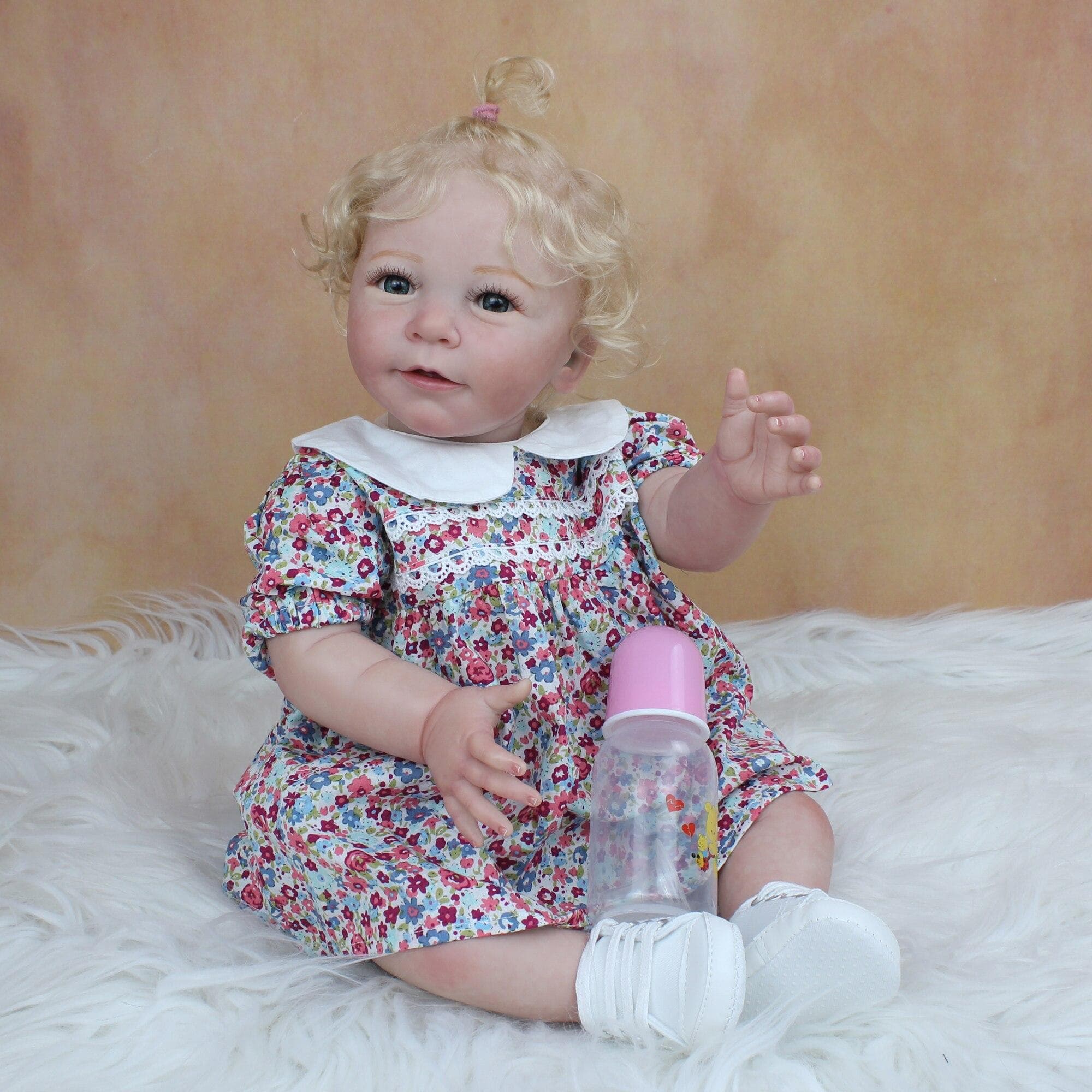 BZDOLL 55CM 3D-Paint Skin Soft Silicone Reborn Baby Doll Have Blood Vessels and Bloodshot 22 Inch Cloth Body Blonde Lisa Girl Toy 55cm 3D-paint Skin Doll
