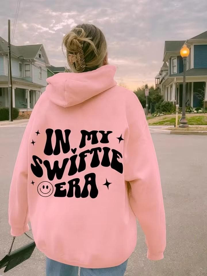 In My Swiftie Era Letter Print Drawstring Hoodie Drop Shoulder Long Sleeve Hoodie Women'S Clothes M pink