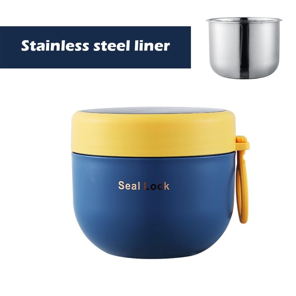 600ml Mini Portable Thermal Lunch Box Leak Proof Food Container Stainless Steel Vaccum Soup Cup Insulated Bento Box with Spoon blue