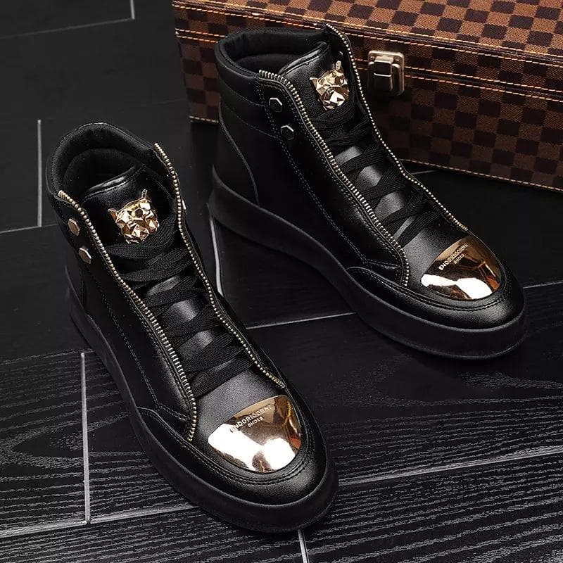 High Top Casual Shoes Men Sneakers Fashion Skateboard Shoes Leopard Platform Shoe Sport Training Shoes Men's Ankle Boots 39 black