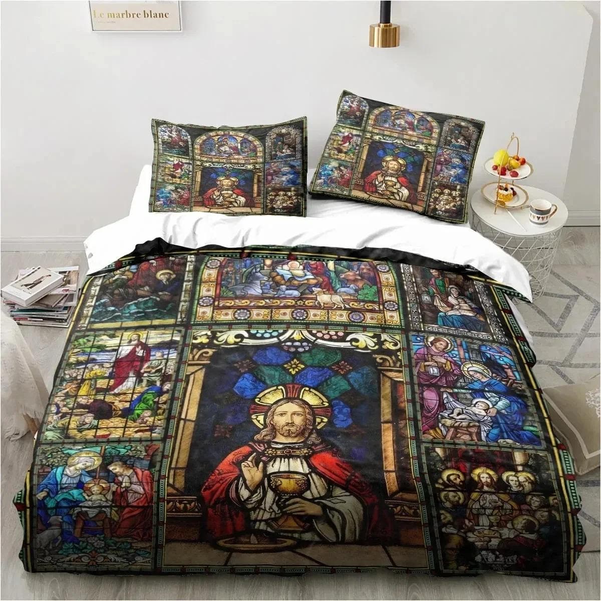 Jesus Christ Church Mary Christian Religious Bedding Set Duvet Cover Bed Set Quilt Cover Pillowcase Comforter king Queen Size AU Double 180x210cm