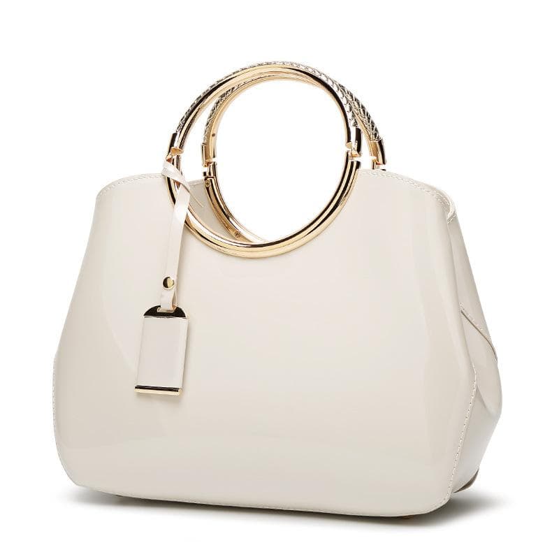 SCIONE Glossy Patent Leather Shoulder Bag 2020 New Women's Bag Shiny Handbag 28cm*10.5cm*22cm white
