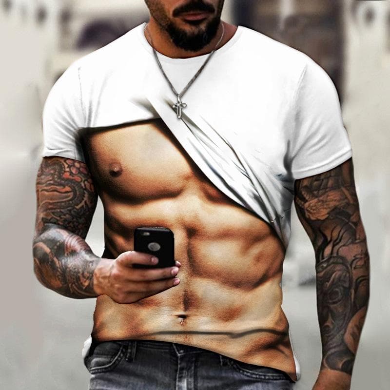 Muscle Men T-shirt Abdominal Muscle3D Printed Men's Fashion Personality Short Sleeve Summer Cool Streetwear Oversized Tops XL