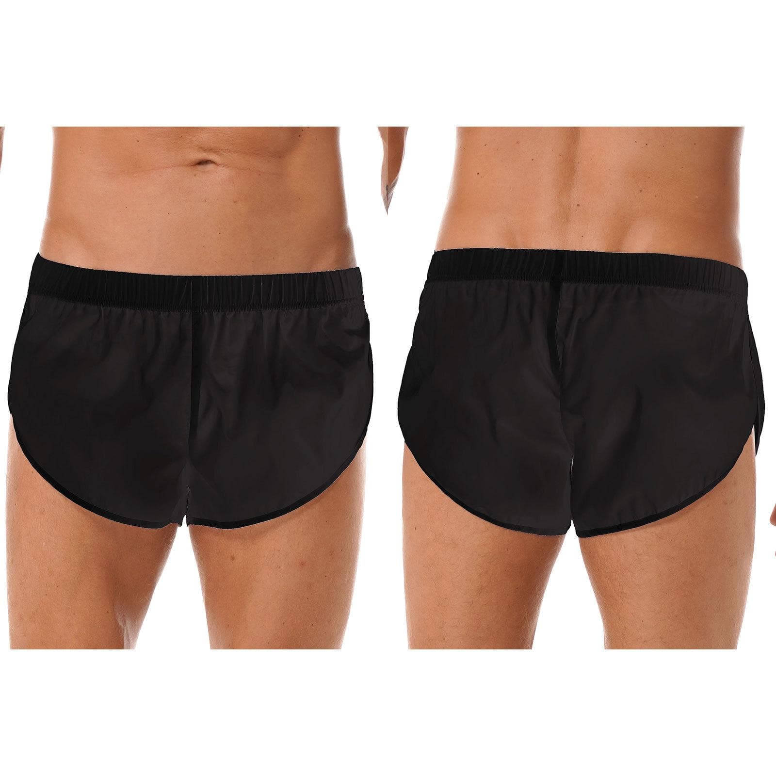 Mens Shorts Semi See-Through Sides Split Elastic Waistband Boxer Shorts Beach Shorts Swimsuits L black